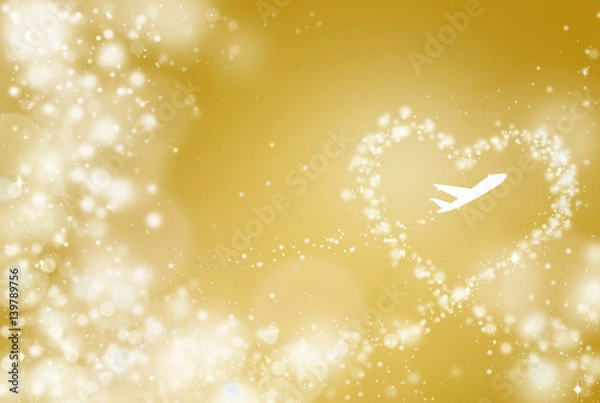 Obraz ハートの飛行機雲　ゴールド