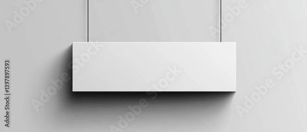 Obraz A plain white rectangular sign suspended from two thin black wires