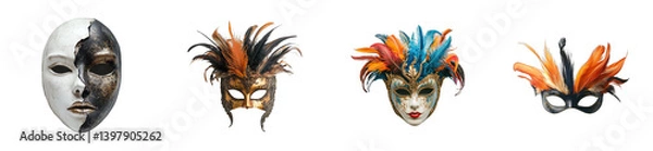 Obraz Colorful masks showcase carnival event festive environment. Cut out png set