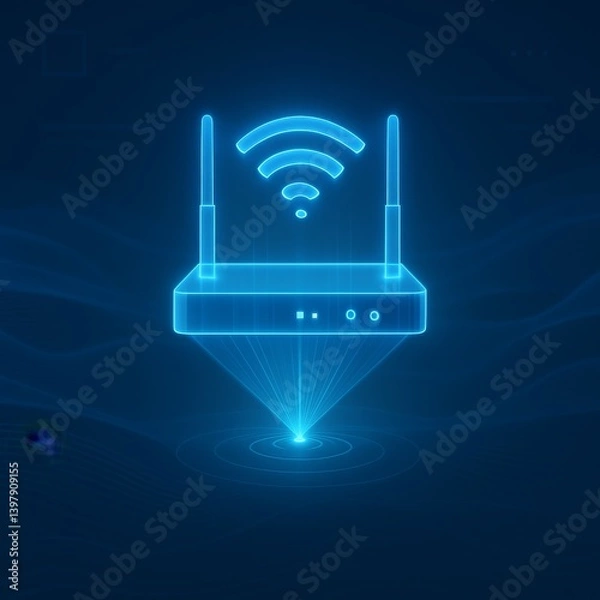 Fototapeta Holographic Wi-Fi router symbolizing digital connectivity and modern technology