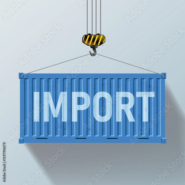 Fototapeta Blue cargo containers with import delivery. Large metal 20 ft containers for transportation. Delivery of cargo shipping. Vector containers isolated on white background.