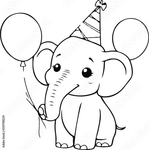 Obraz A black and white coloring birthday elephant 2
