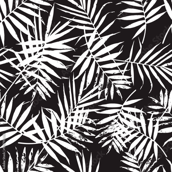 Fototapeta Czarno-biały wzór liści palmowych. Modne tło z teksturą dłoni.