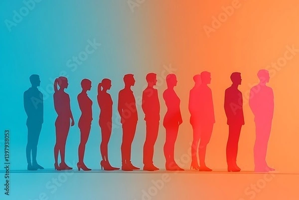 Fototapeta Diverse Silhouettes in Line Waiting Modern Unity