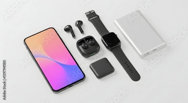 Obraz Wireless Tech Essentials Organized in a Flat Lay