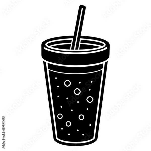 Fototapeta Iced Coffee Cup Line Art Vector | AI-Generated Printable Graphic Design