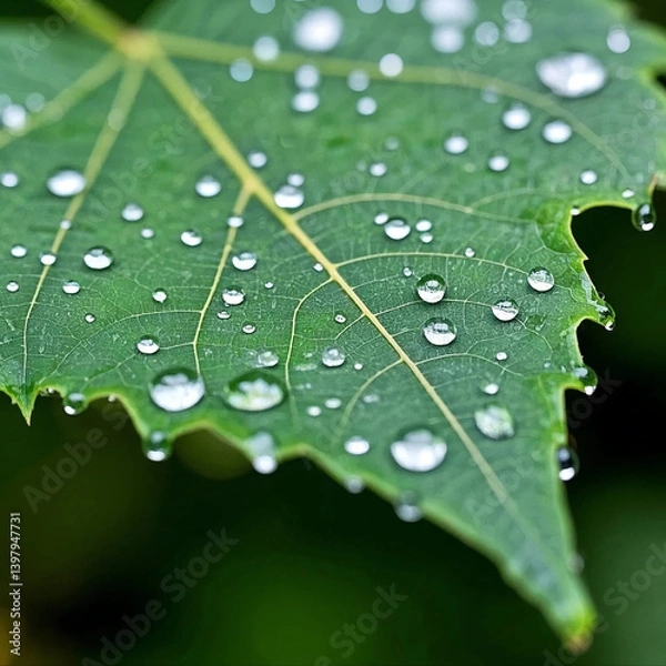 Obraz leaf macro nature water droplets