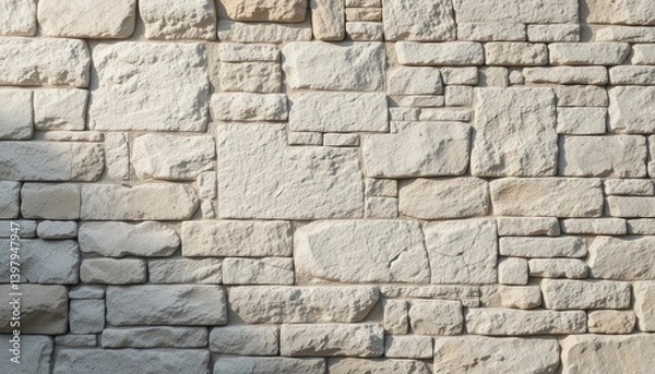 Fototapeta Textured stone wall urban environment image of architecture neutral colors close-up view material design for modern spaces