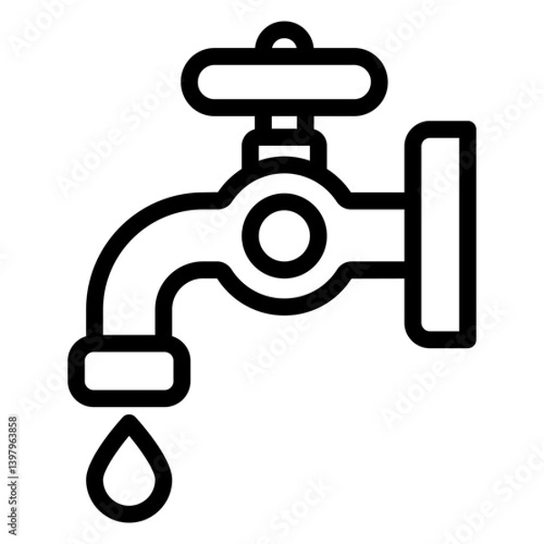 Fototapeta Water faucet and drop line icon, water resource concept. Vector graphics. Faucet tap with water drop sign on white background, style mobile or design.