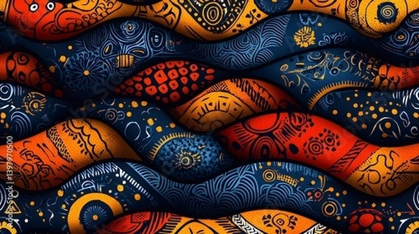 Fototapeta brightly colored painted wooden dolls are arranged in a pattern