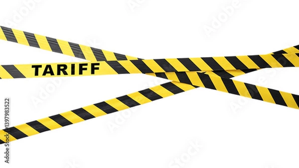 Fototapeta Yellow and Black Tariff Tape Isolated on White | Tariff, trade, duty, import, export, customs, tax,