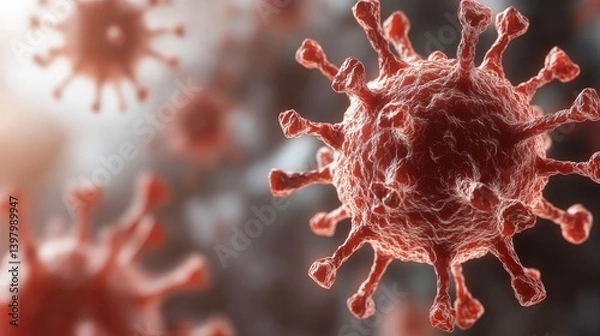 Fototapeta Close-up Visualization of Virus Structure Under Microscope with Intricate Details and Textures