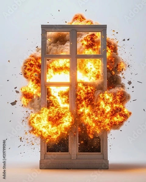Fototapeta The explosion showcases , capturing the violent expanding of energy. Isolated on a white background , 3D render of a highly detailed