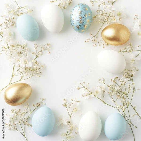 Fototapeta Colorful Easter eggs are beautifully arranged in a circular pattern.