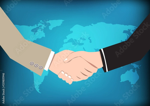 Obraz Business concept handshake on world map background