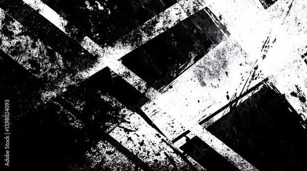 Obraz Abstract black and white textured grunge pattern with intersecting lines creating a dynamic, high-contrast background effect.