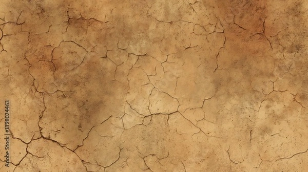 Obraz Abstract cracked earth surface. A textured background with a warm desert tones and a network of fine cracks running across it.