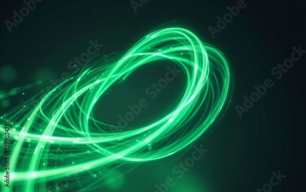 Fototapeta A dynamic green abstract light swirl, creating a sense of motion and energy in a dark background