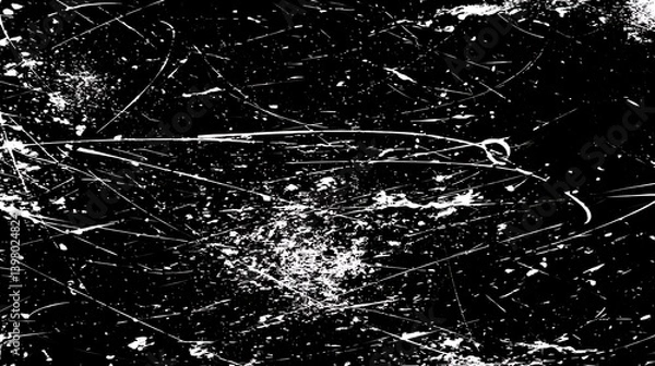 Fototapeta Abstract Black and White Texture: Dynamic interplay of scratches, spots, and lines creates an intense, visually striking pattern.
