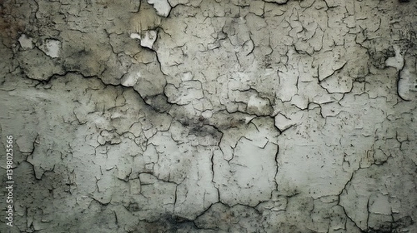 Obraz Close-up of an old exterior wall with cracked and peeling paint revealing the effects of weather, age, and neglect. 