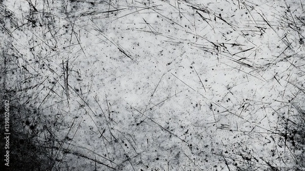 Obraz High-contrast image of scratched white surface with splatters and lines evoking industrial or aged aesthetics, suitable for textured backgrounds.