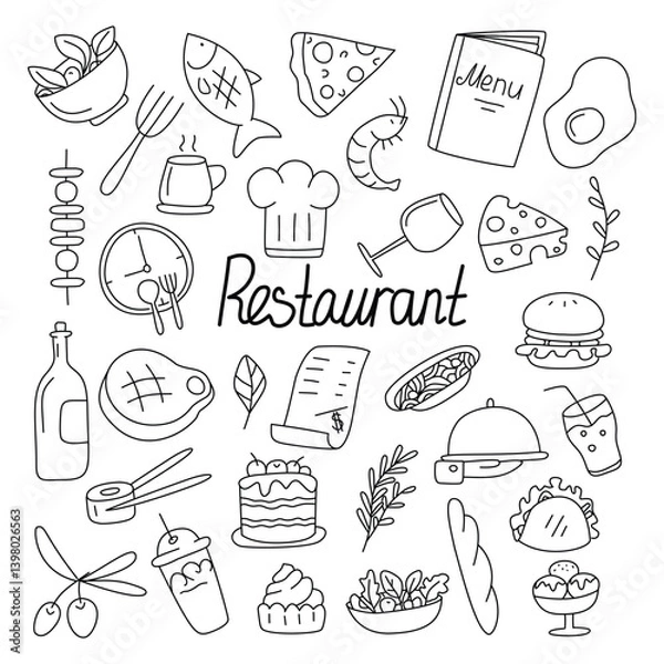 Obraz Set of restaurant doodle.Isolated on white background