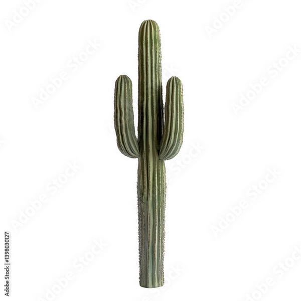 Fototapeta tall, green saguaro cactus with multiple arms stands isolated on transparency background, showcasing its iconic desert plant features