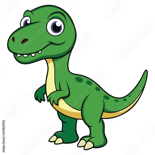 Obraz Cute cartoon green dinosaur flat design isolated on white background