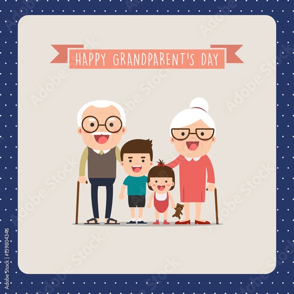 Fototapeta Dziadkowie i wnuki. Szczęśliwi dziadkowie z wnukami spacerowymi. Dzień Dziadków!