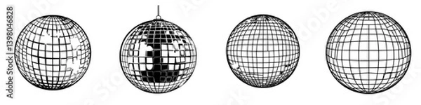 Fototapeta Creative vector hand-drawn disco ball illustrations showcasing unique designs and shapes for party and event themes