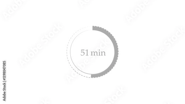 Fototapeta 51 minutes, digital countdown timer gray color 4k illustration. White background 4k illustration.
