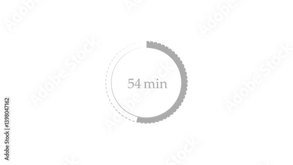 Fototapeta 54 minutes, digital countdown timer gray color 4k illustration. White background 4k illustration.