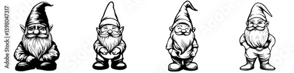 Fototapeta Charming collection of vector hand-drawn gnomes displaying different expressions and poses in a whimsical style