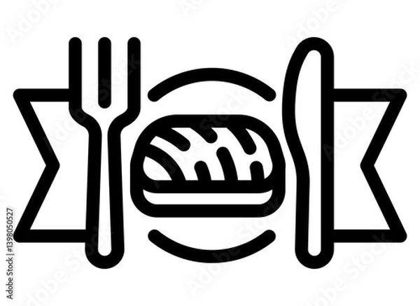 Obraz icon of salmon served on a plate with fork and knife, representing a seafood meal.