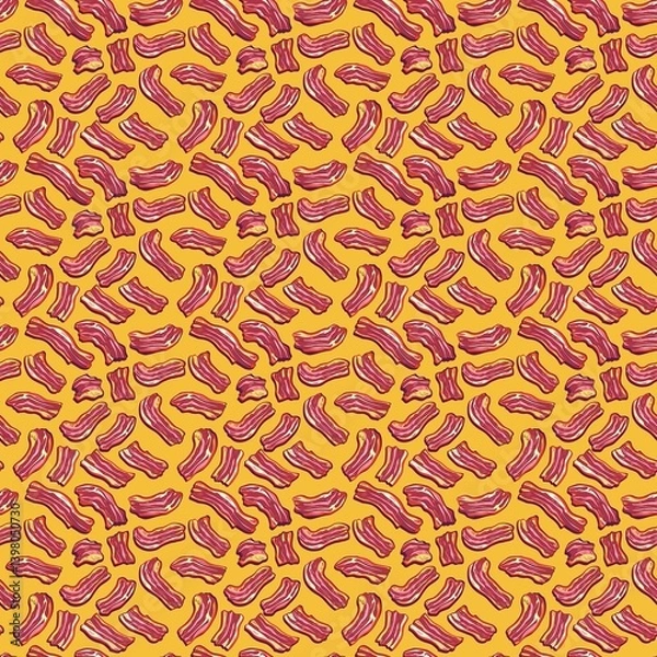 Fototapeta Vibrant Bacon Pattern On Yellow Background