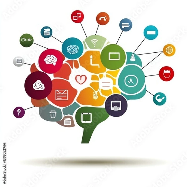Fototapeta Brain formed from touchpoints on a digital screen, customer experience and UX strategy