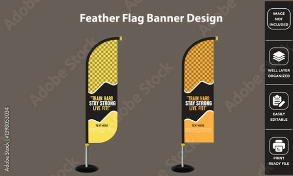 Fototapeta Standing wave Gym-themed feather flag banner with bold typography