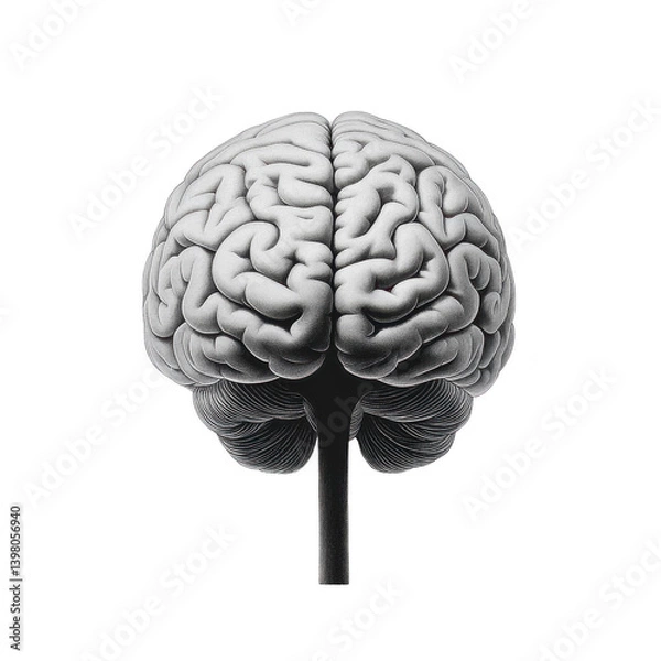 Obraz detailed illustration of human brain in grayscale, showcasing intricate folds and structure, isolated on transparency background