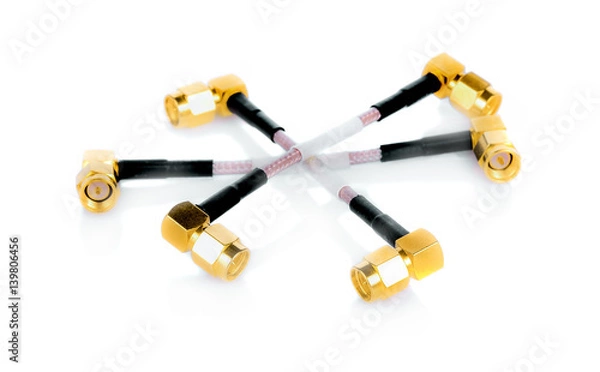 Obraz High-frequency SMA connectors isolated on white background. Gold plated pins.