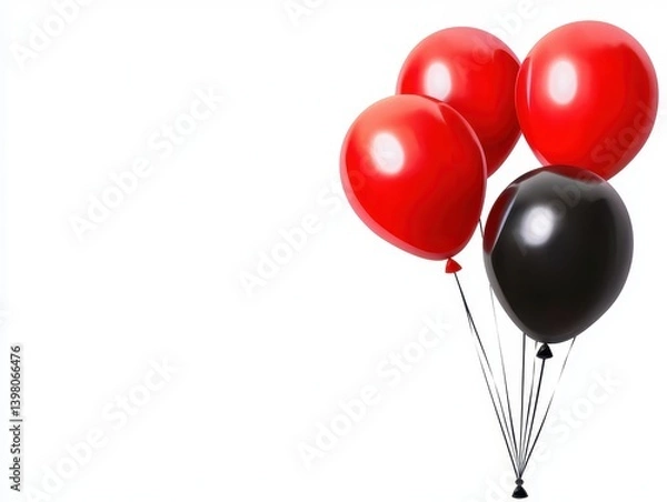 Fototapeta A Bright red and black balloons float together, creating festive and cheerful atmosphere perfect for celebrations. These glossy balloons are ideal for parties, events, or special occasions