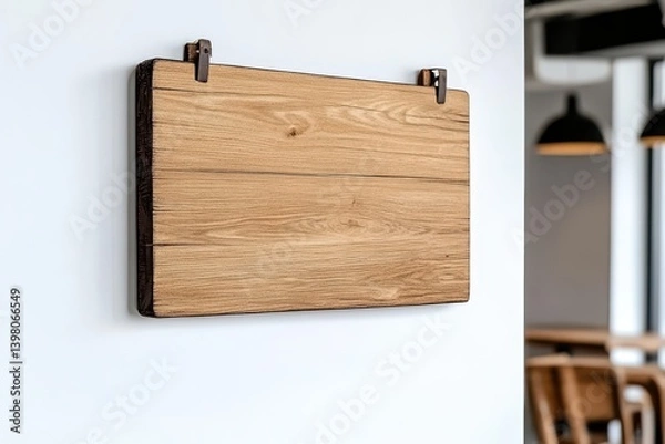 Fototapeta A Handcrafted wooden sign in cozy cafe, creating welcoming mood with its natural texture and warm tones. Perfect for enhancing ambiance of any space