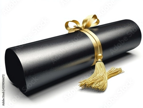 Fototapeta A rolled diploma with golden ribbon and tassel symbolizes academic achievement and success. This elegant design represents culmination of hard work and dedication in education