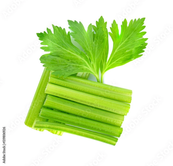 Obraz Fresh celery isolated on white background Top View