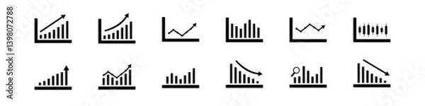 Fototapeta Business graphs and charts icons. Statistics and analytics vector icon. Statistic and data, charts diagrams, money, down or up arrow. Vector illustration.