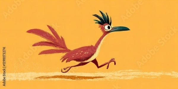Fototapeta High-quality image of a roadrunner bird standing on a paved road, captured in a natural outdoor setting. Perfect for wildlife, desert environments, birdwatching, and nature-themed content.