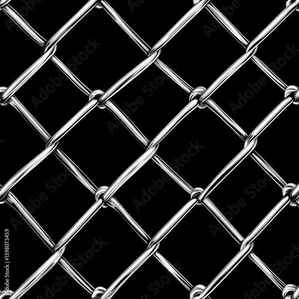 Obraz Chain Link Fence: A close-up of a metal chain link fence against a dark background. Showcasing texture and form, this image serves as a symbol of boundaries, security, or confinement.