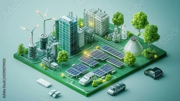 Fototapeta Isometric View of a Hydrogen Economy Concept with Green Technology and Sustainable Design --