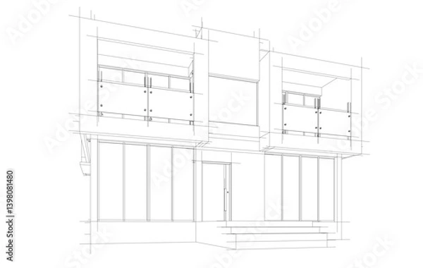 Fototapeta Architectural sketch of a building 3d illustration