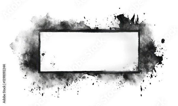 Fototapeta Grunge Ink Frame with Splatter and Brush Isolated on Transparent Background