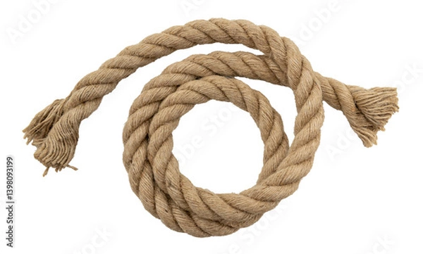 Obraz Rope made of jute in loops and knots on a white background. Linen twisted rope isolate